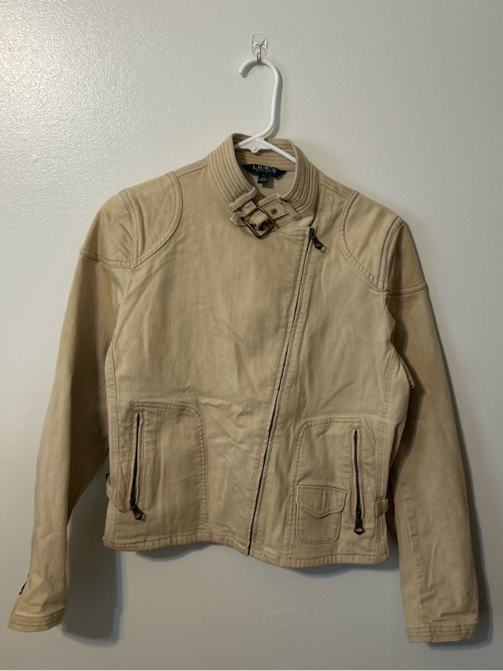 Ralph Lauren Tan Biker-Style Jacket with Buckle Collar